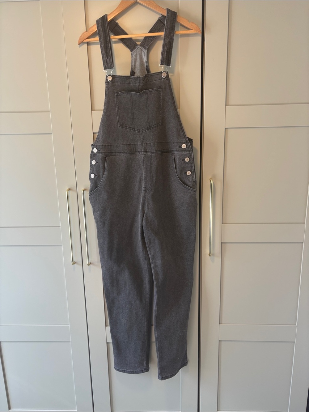 Women's Dark Gray Denim Overalls Jumpsuit